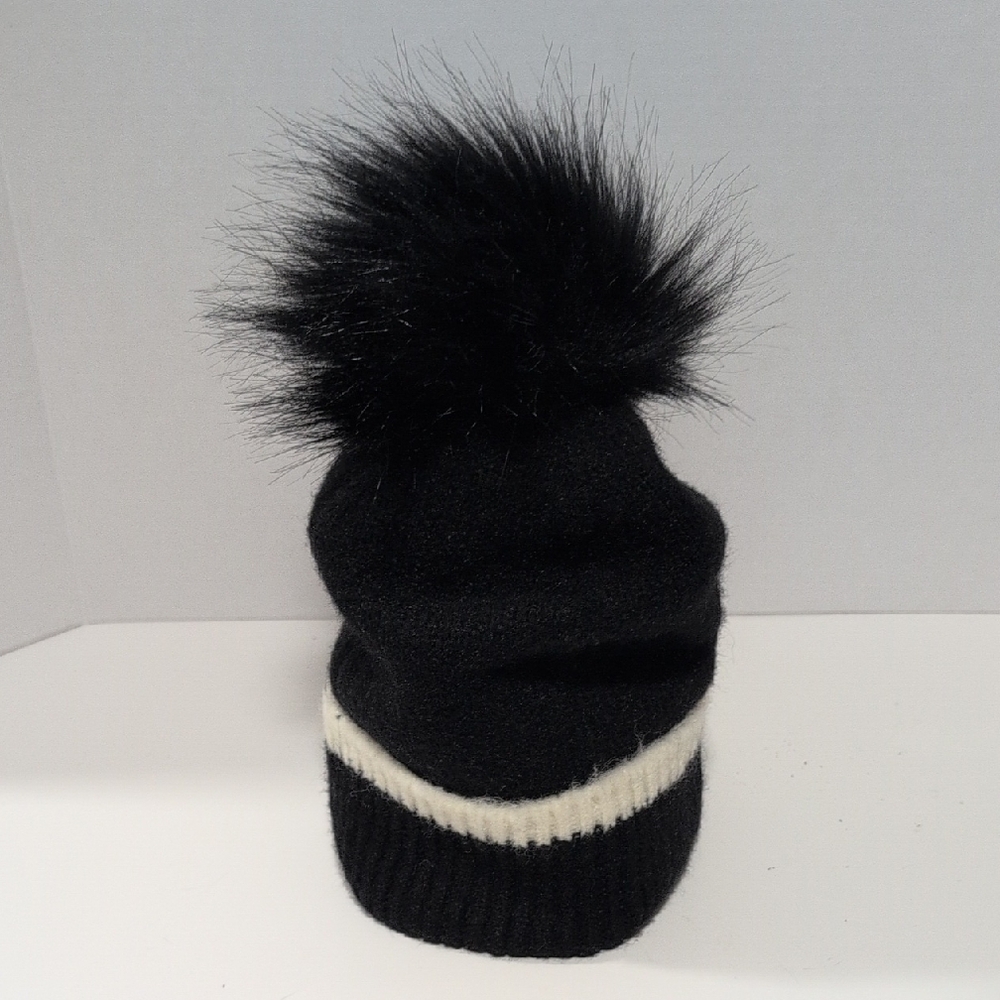 Express Black Knit Beanie with Pom Pom